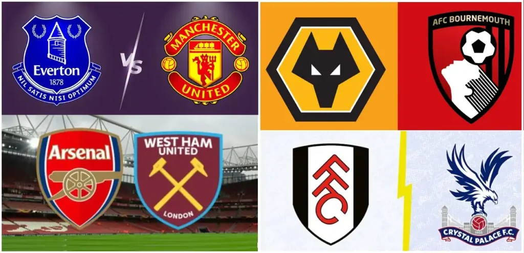 Everton vs Manchester United, AFC Bournemouth vs Wolves, Arsenal vs West Ham United, Fulham vs Crystal Palace